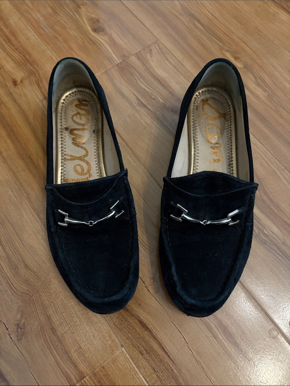 Sam Edelman Black Suede Bit-Detail Slip-On Loafers